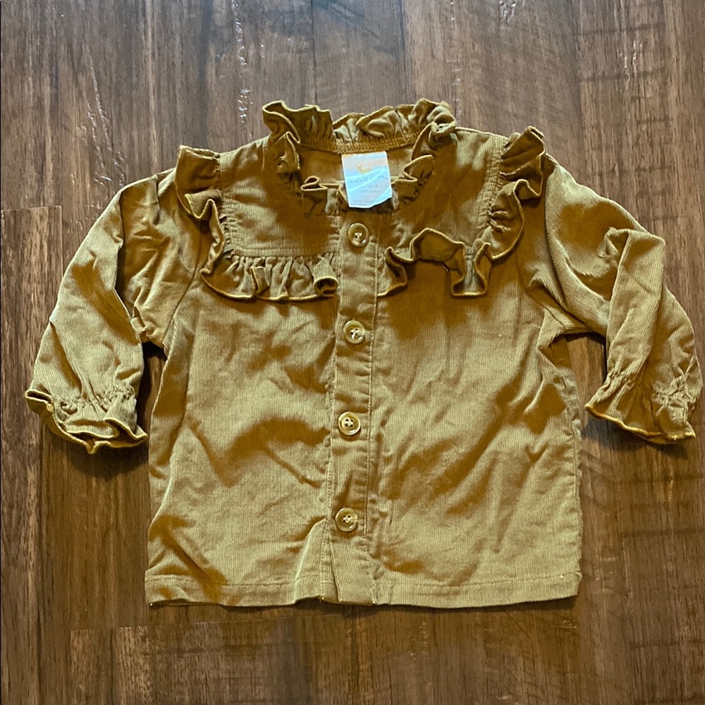 Velvet Fawn Girls Western Ruffled Brown Button Shirt Size 12-18M